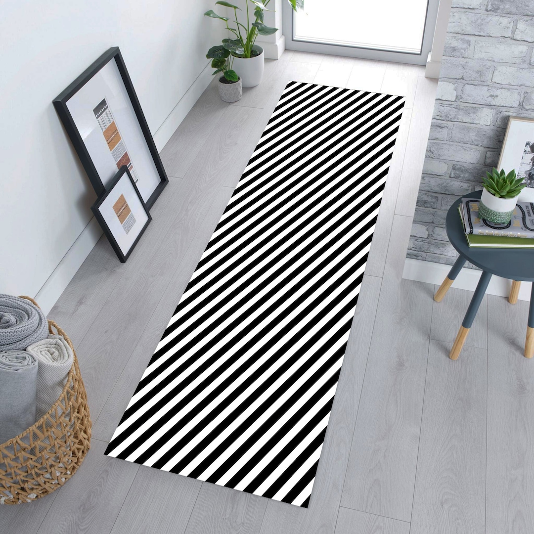 Striped Runner Rug,runner Rug,black White Rug,runner Rug,carpet Rug,hallway Rug,rugs for Bedroom