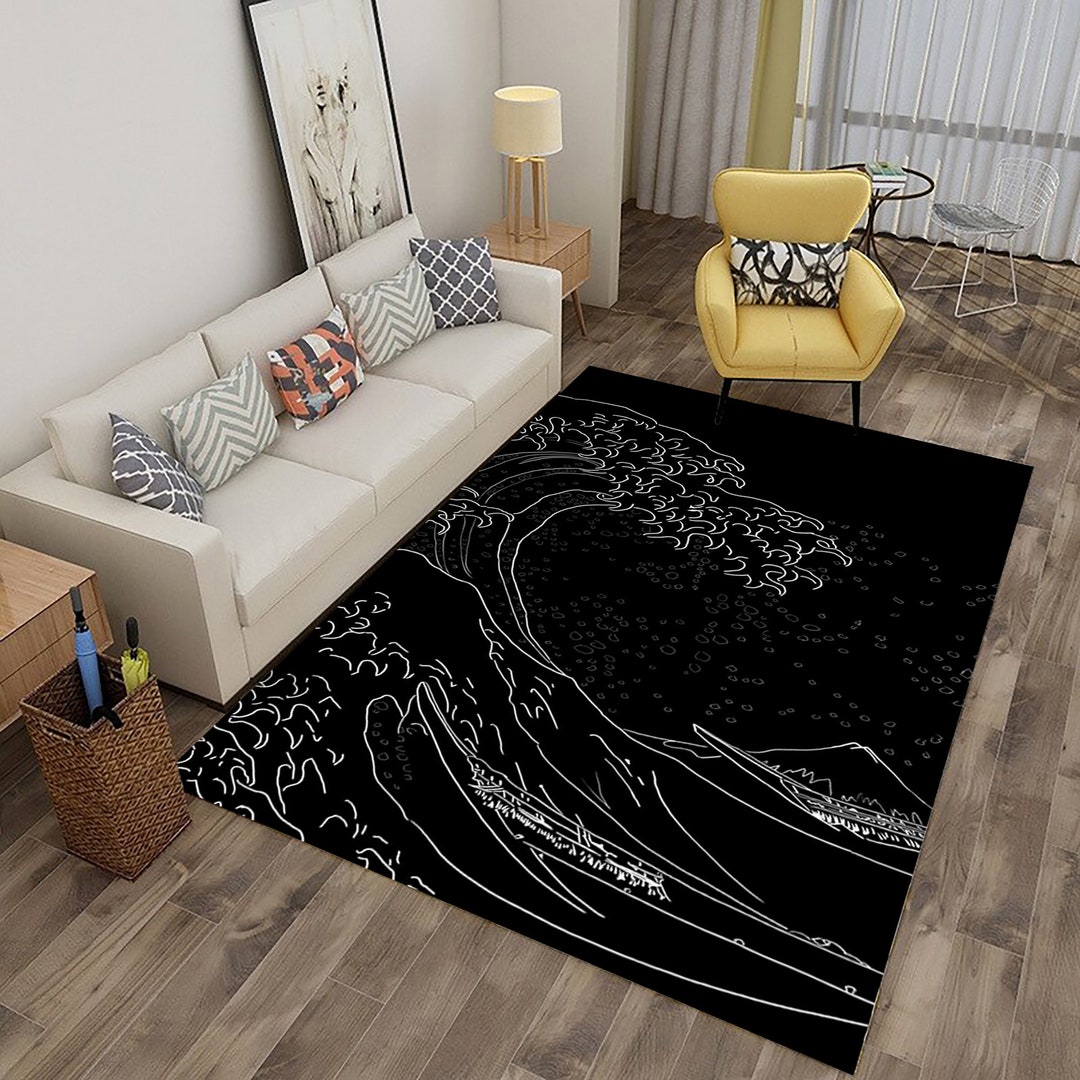 Wave Rug,japanese Rug,greatwave Rug,sea Rug,black Rug,japan Rug,rugs for Living Room ,rugs for