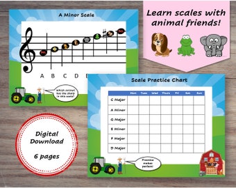 6 x Printable Music Scales for beginners plus Practice chart | Classroom Music Education | Music Theory