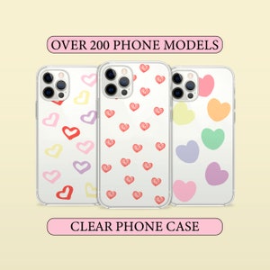 Pastel Heart Clear Phone Case, Minimalistic Soothing Calming Love Cover for iPhone 14 13 15 16 Pro Max Samsung S23 S24 A13 A03 Xiaomi 84
