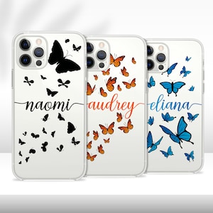 Personalised Name iPhone Case, Colorful Butterfly Samsung Cover, Aesthetic Blue Initials Xiaomi Skin, Pro Plus Ultra Lite Mini Max Note 51