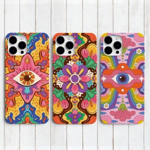 Trippy Evil Eye Phone Case, Psychedelic Flower Colorful Rainbow TPU Cover for iPhone 14 13 15 16 Pro Max Samsung S23 S24 A13 A03 Xiaomi 35
