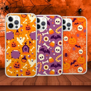Funny Halloween Phone Case, Scary Spooky Creepy Pumpkin Bone Spider Cover for iPhone 14 13 15 16 Pro Max Samsung S23 S24 A13 A03 Xiaomi 151