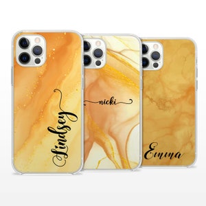Yellow Marble Personalised Phone Case, Custom Name Initials Cover for iPhone 15 14 13 15 16 Pro Max Samsung Galaxy S23 S24 A13 Xiaomi 138