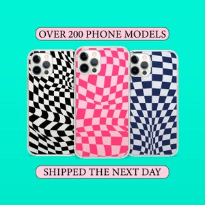 Distorted Checker Board Phone Case, Trippy Fun Black White Checkered Cover for iPhone 14 13 15 16 Pro Max Samsung S23 S24 A13 A03 Xiaomi 85
