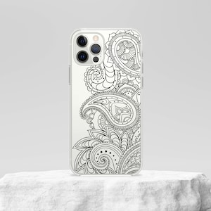 Mandala Ornament iPhone Case, Elegant Transparent Paisley Flower Samsung Cover, Aesthetic Xiaomi Skin, Pro Plus Ultra Lite Mini Max Note 55