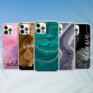 Personalised Marble Name Phone Case, Custom Fancy Glam Initials TPU Cover for iPhone 14 13 15 16 Pro Max Samsung S23 S24 A13 A03 Xiaomi 41