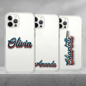 Custom 3D Name Phone Case, Personalised Fun Blue Fancy Initials TPU Cover for iPhone 14 13 15 16 Pro Max Samsung S23 S24 A13 A03 Xiaomi 48