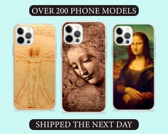 Leonardo da Vinci Oil Painting Phone Case, Renaissance Watercolor Cover for iPhone 14 13 12 SE Pro Max Samsung S23 S22 A13 A03 Xiaomi 98