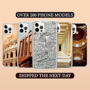 Rome Italy Phone Case, Pantheon Coliseum Black White Map Renaissance Cover for iPhone 14 13 15 16 Pro Max Samsung S23 S24 A13 A03 Xiaomi 108