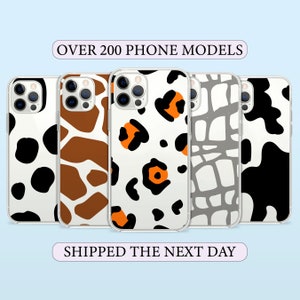 Animal Print Clear Phone Case, Cow Tiger Leopard Giraffe Snake Jungle Cover for iPhone 14 13 15 16 Pro Max Samsung S23 S24 A13 A03 Xiaomi 89