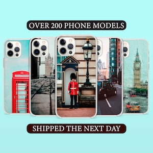 London Phone Case, Tower Bridge Rainy Big Ben Taxi Red Phone Booth Cover for iPhone 14 13 15 16 Pro Max Samsung S23 S24 A13 A03 Xiaomi 106