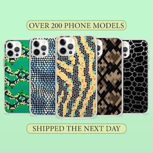 Snake Skin Phone Case, Elegant Dark Green Python Cobra Pattern  Cover for iPhone 14 13 15 16 Pro Max Samsung S23 S24 A13 A03 Xiaomi 90