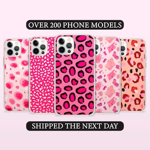 Pink Animal Skin Phone Case, Watercolor Girly Princess Leopard Tiger Cover for iPhone 14 13 15 16 Pro Max Samsung S23 S24 A13 A03 Xiaomi 104