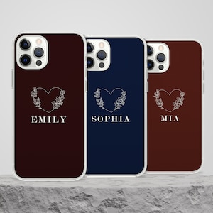 Dark Personalised Name iPhone Case, Custom Initials Heart Samsung Cover, Aesthetic Floral Xiaomi Skin, Pro Plus Ultra Lite Mini Max Note 63