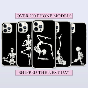 Funny Yoga Skeleton Phone Case, Fun Humorous Scary Skull Meditate Cover for iPhone 14 13 15 XS 16 Pro Max Samsung S23 S24 A13 A03 Xiaomi 71