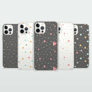 Pastel Polka Dot Phone Case, Soft Heart Cover, Girly Colorful Dotted Skin for iPhone 14 13 15 16 Pro Max Samsung S23 S24 A13 A03 Xiaomi 119