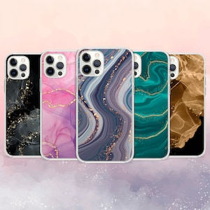 Black Marble Phone Case, Rose Gold Marble Cover, Elegant Purple Marble Case for iPhone 14 13 15 16 Pro Max Samsung S23 S24 A13 A03 Xiaomi 42