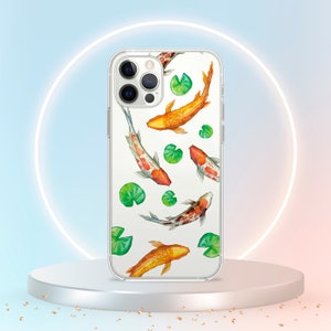 Koi Fish iPhone Case, Transparent Japanese Pond Samsung Cover, Cute Aesthetic Japan Water Xiaomi Skin, Pro Plus Ultra Lite Mini Max Note 56