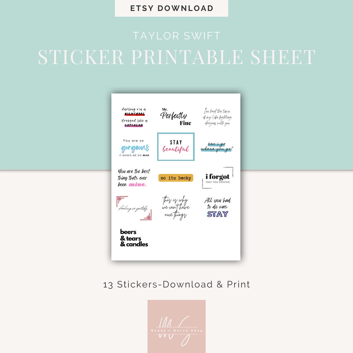 Taylor Swift Stickers Printable - Etsy