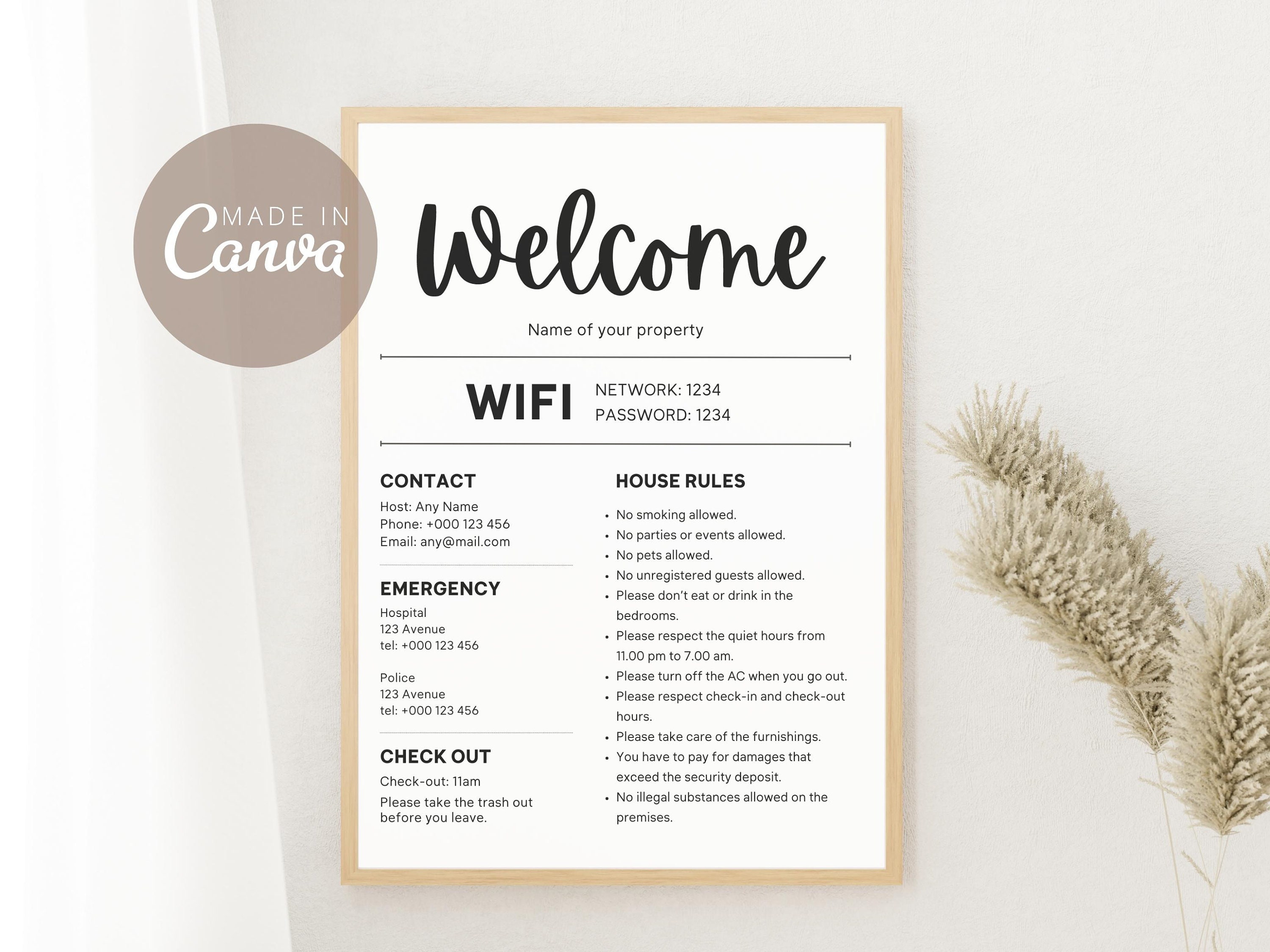 Airbnb 1 Page House Rules Editable Airbnb Welcome Sign Welcome Guide 