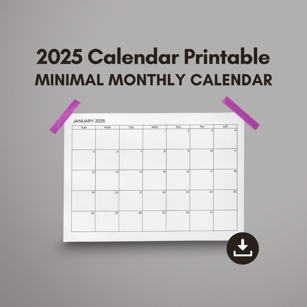 2025 Minimalist Printable Desk Calendar - 2025 PDF Calendar - Monthly