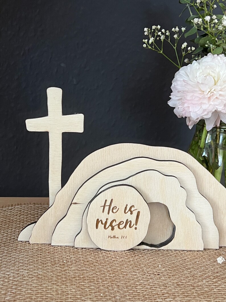 Auferstehungsszene Leeres Grab aus Holz He is risen Der Herr ist auferstanden Bild 5