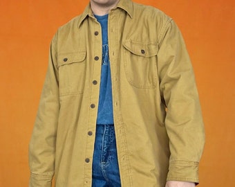 Vintage Cotton Fleece Lined Shacket Shirt Jacket Overshirt Canvas Utility Workwear Outdoors Retro Jacht Amerikaanse Grunge Button Up jaren '90