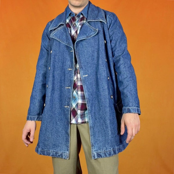 Vintage Denim Jean trench-coat veste rétro mi-longueur double boutonnage col coton Boho grunge des années 90 Y2K