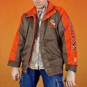 Vintage Starter Cleveland Browns Jacket NFL American Football Sports Zip Up Padded Winter Coat Striped Embroidered Graphic 90s