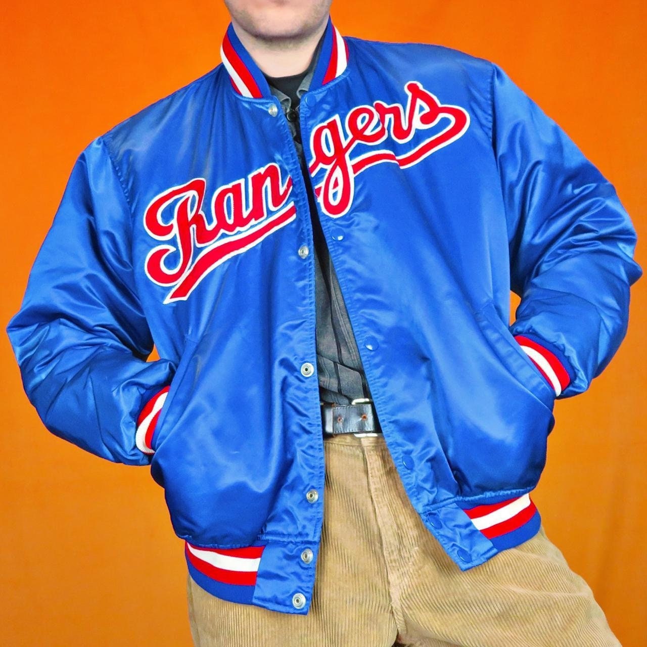 New York Rangers Vintage 80s Chalk Line Satin Bomber Jacket 