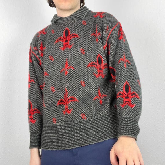 Vintage Collared Chunky Knit Pattern Sweater Funk… - image 2