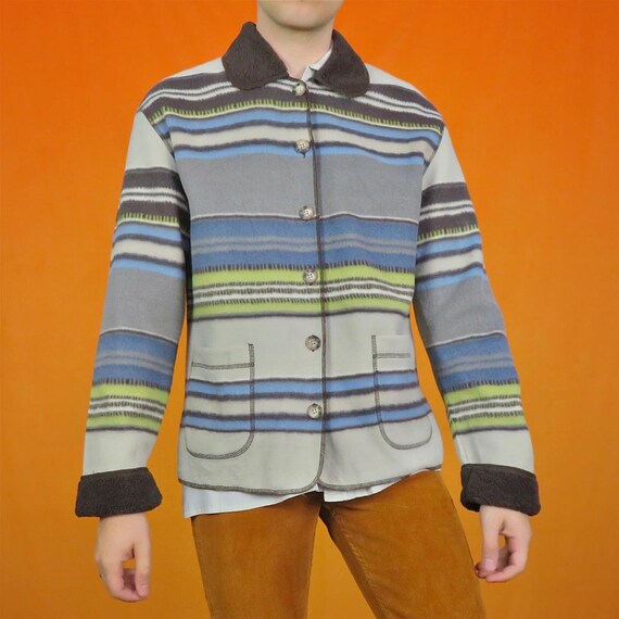 Vintage Striped Fleece Shirt Shacket Funky Retro … - image 4