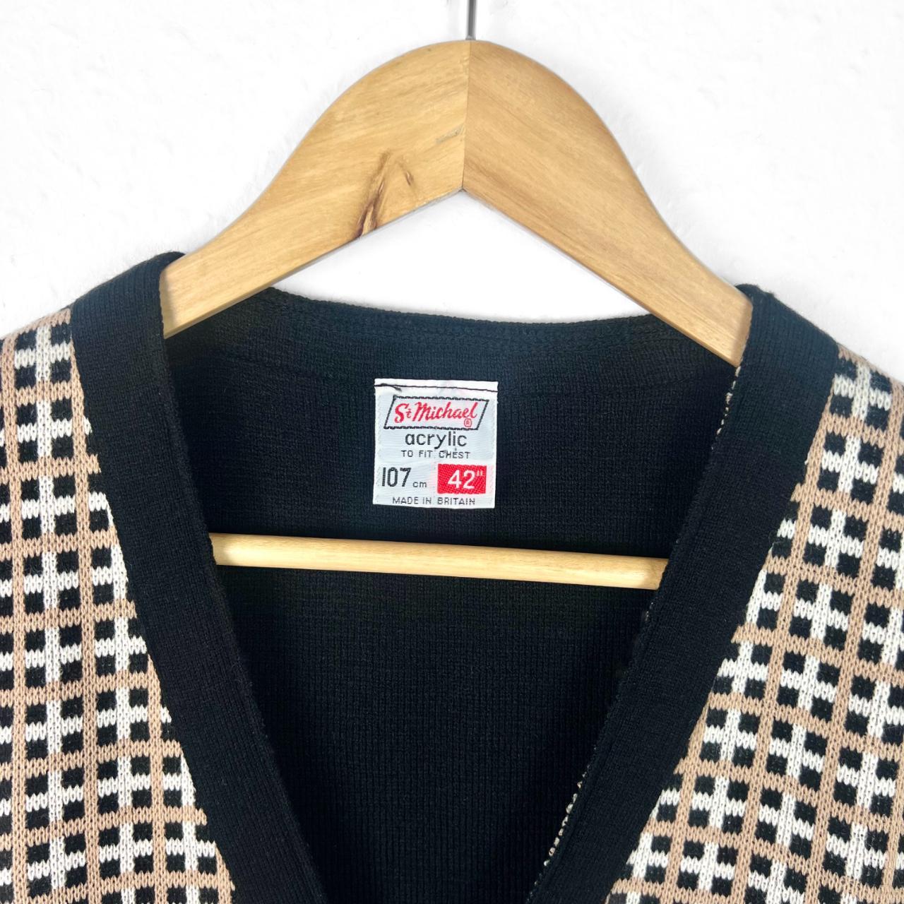 Vintage St Michael Knitted Sweater Vest Retro Geometric Check 