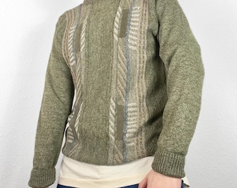 Vintage Grunge Chunky Knit Sweater Retro Crewneck Jumper Abstract Striped Geometric Aztec Pattern Wool Pullover Grandad Preppy 90s Y2K