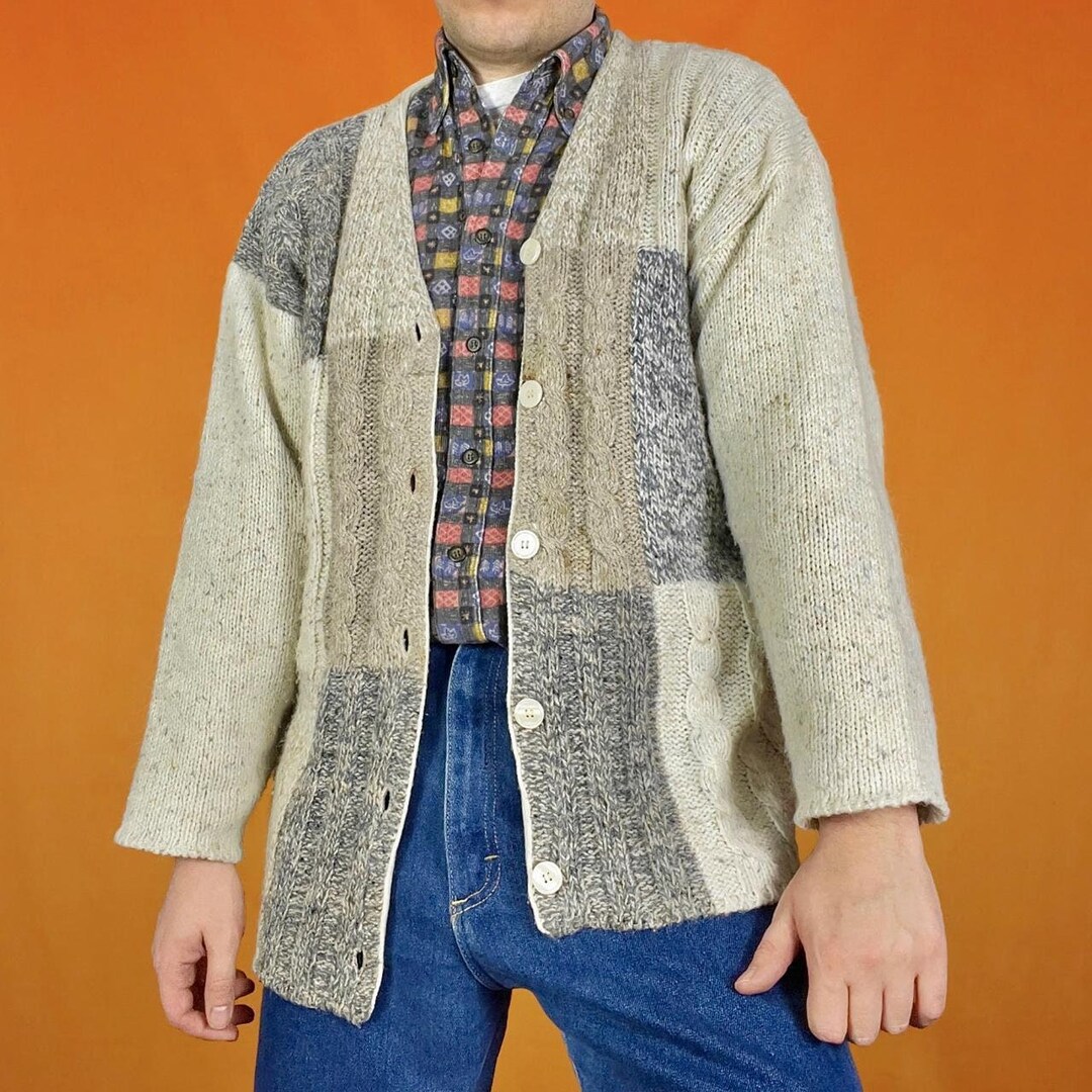 Vintage Checked Pattern Cardigan - M