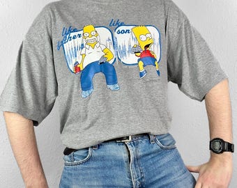Vintage 2000 The Simpsons Graphic T-Shirt Homer Bart Like Father Like Son TV Movie Print American USA Cartoon Cotton Tee Retro Grunge Y2K