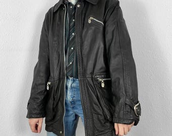 Vintage leren bikerjack met ritssluiting retro grunge gevoerde jas motorfiets trucker bommenwerper buitenshuis Streetwear Goth Winter Oversized 80s 90s