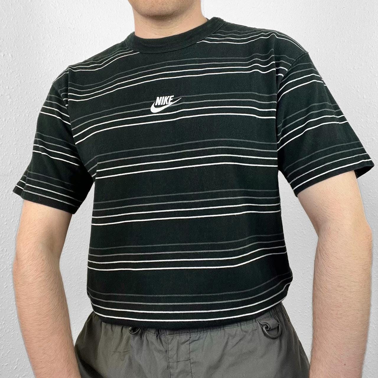 Vintage Nike Striped T-Shirt Embroidered Swoosh Logo Graphic Print Cotton Crewneck Ringer Short Sleeve Tee Pattern Preppy Streetwear 90s Y2K