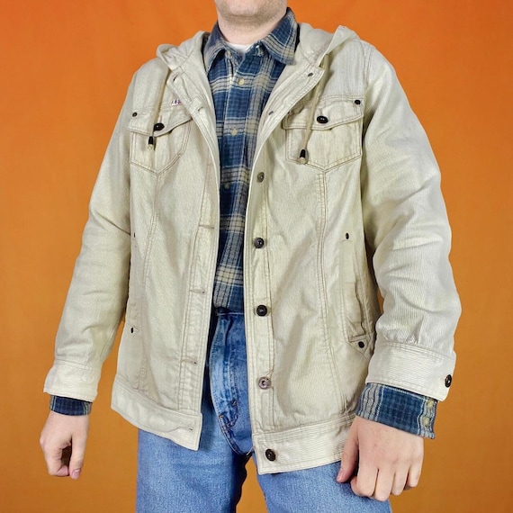 Vintage Corduroy Bomber Jacket Hooded Button Up C… - image 1