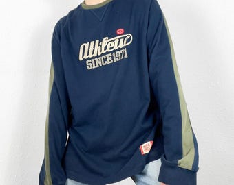 Vintage Nike Athletic Since 1971 Sweatshirt Cotton Crewneck Long Sleeve Jumper Striped Retro Graphic Print Varsity Sports Grunge 90s Y2K