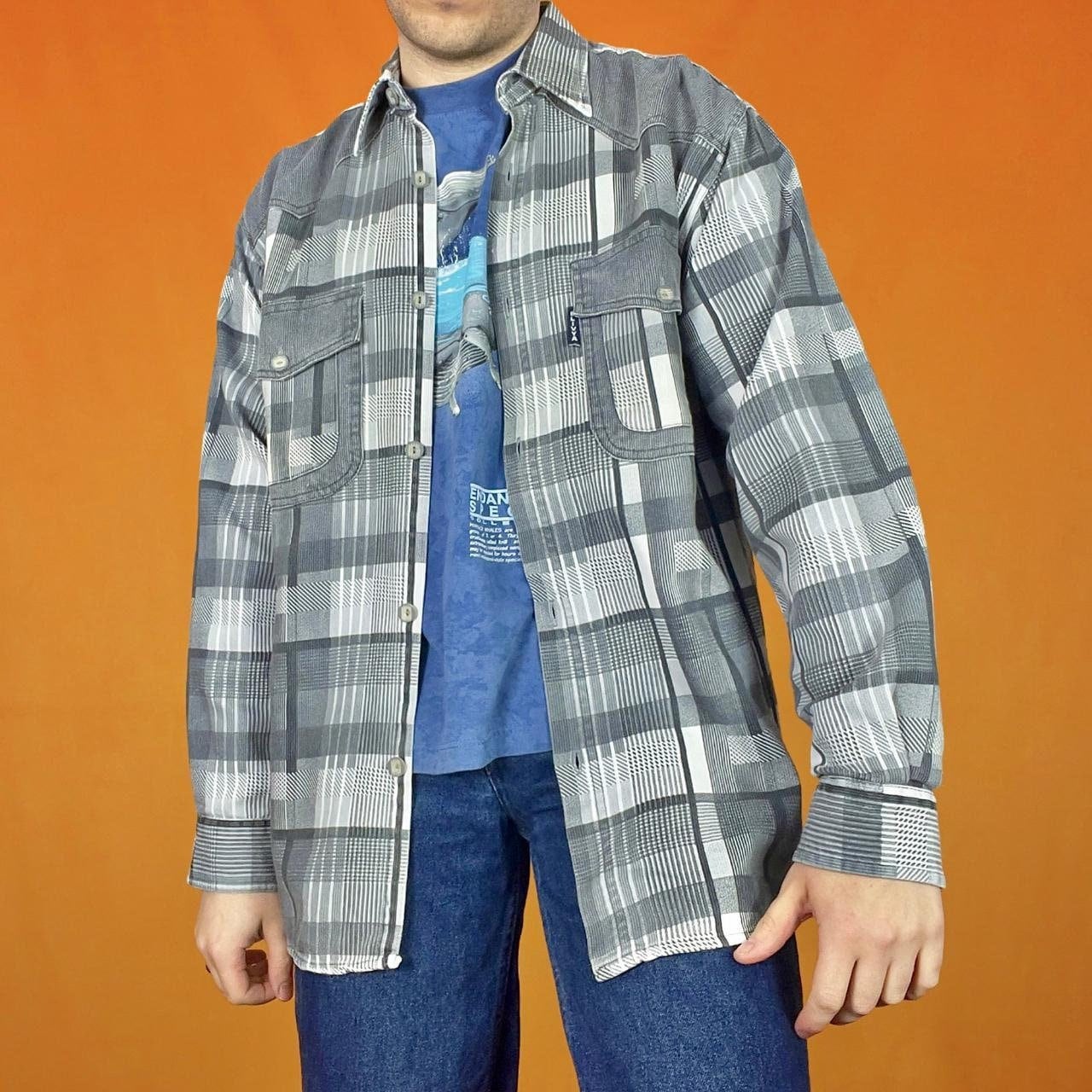 Vintage franela comprobar pana camisa tartán patrón cuadros funky ...