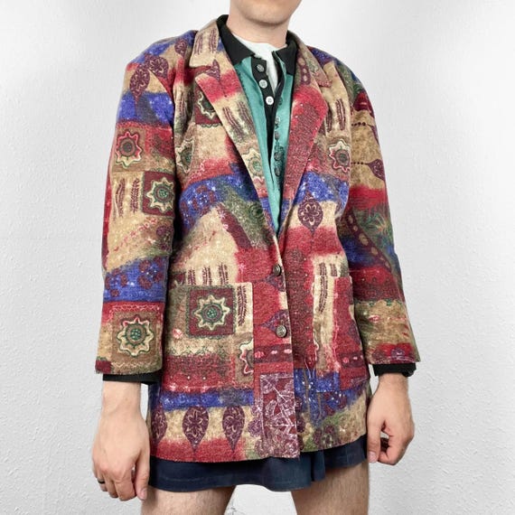 Vintage Funky Patchwork Blazer Jacket Retro Hippy… - image 2