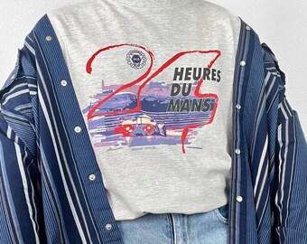 Vintage 24 Heures Du Mans Racing T-Shirt France Graphic Print Sports Car Race Cotton Crewneck Short Sleeve Tee Retro Motorsport 90s Y2K