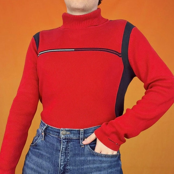 Vintage Tommy Hilfiger Rollkragen Strickpullover Retro Gestreift Muster Gerippte Baumwolle Colourblock Rollkragen Pullover 90er Jahre Etsy
