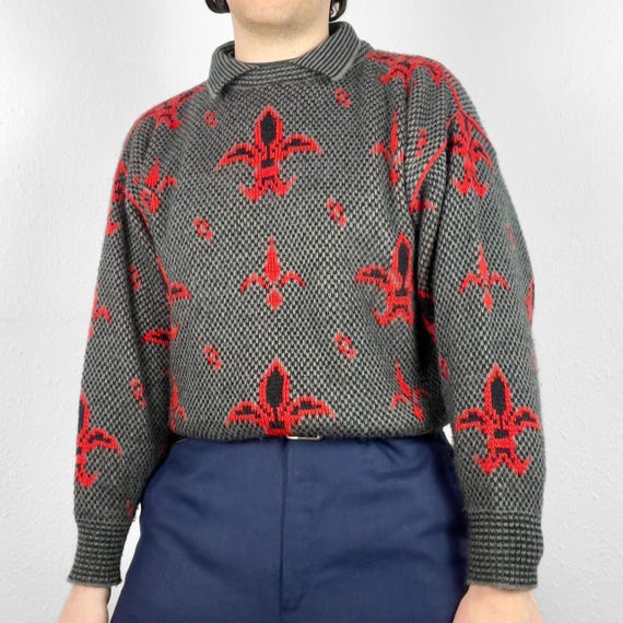 Vintage Collared Chunky Knit Pattern Sweater Funk… - image 1