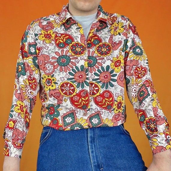 Vintage St Michael Floral Pattern Shirt Funky Ret… - image 1