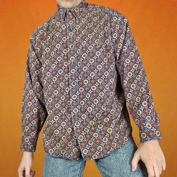 Vintage Funky Pattern Cotton Shirt Retro Moroccan… - image 2