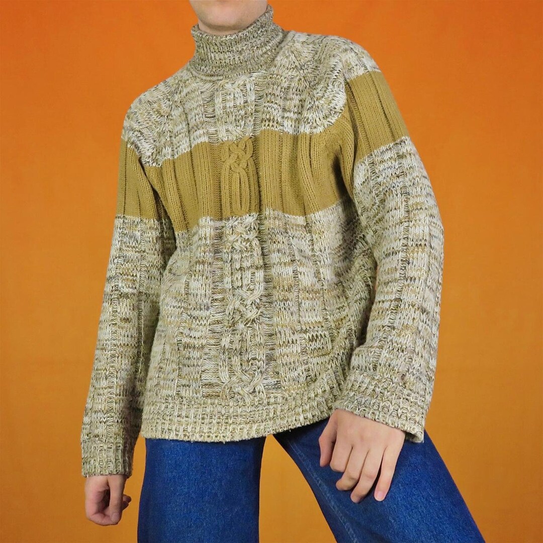 Chunky Cable-Knit Retro Turtleneck Sweater