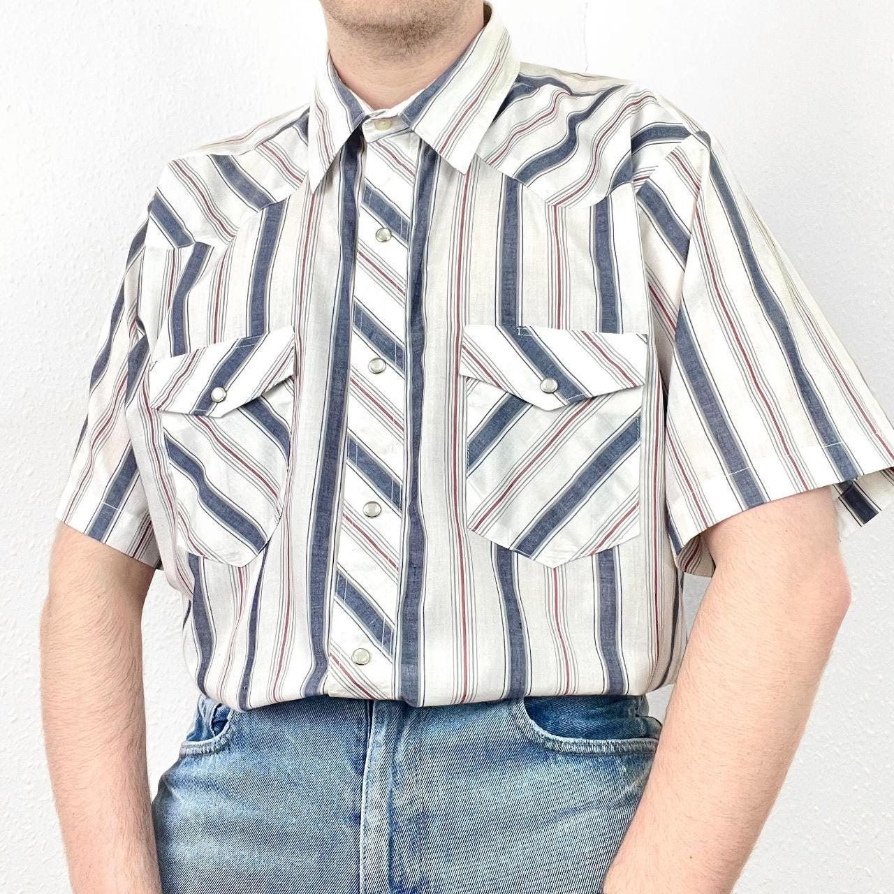 Chemise Western Vintage Wrangler - Rayée Rose - Perles Poches Pression - 15.5x34